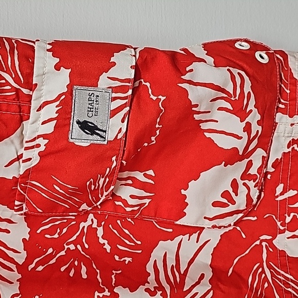 Chaps mens swim trunks. Red, white floral. Size XL. Velcro & tie front. - Picture 4 of 12